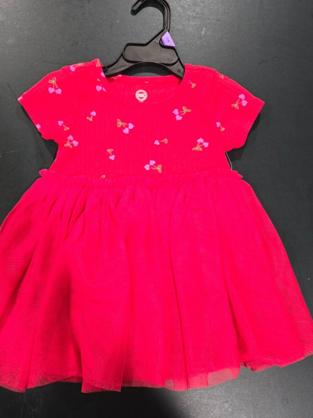 Girls Wonder Nation Cherry Tulle Dress Size 12M Hot Pink Party Dress Toddler